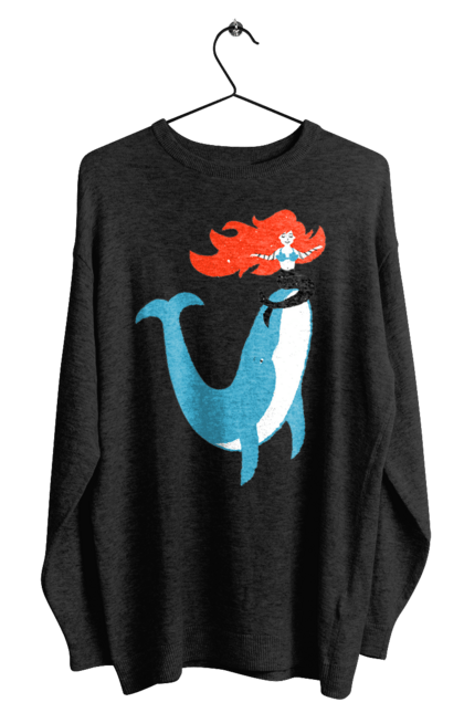 Світшот чоловічий з принтом "Русалка І Кит". Кит, море, русалка. 2070702