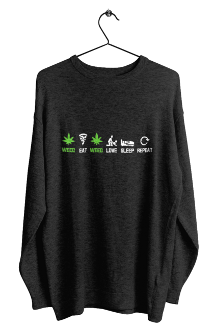 Світшот чоловічий з принтом "Їсти , любити, спати, повторити". Їсти, коноплі, любов, піца, повторити, секс, сон, спати, трава. 2070702