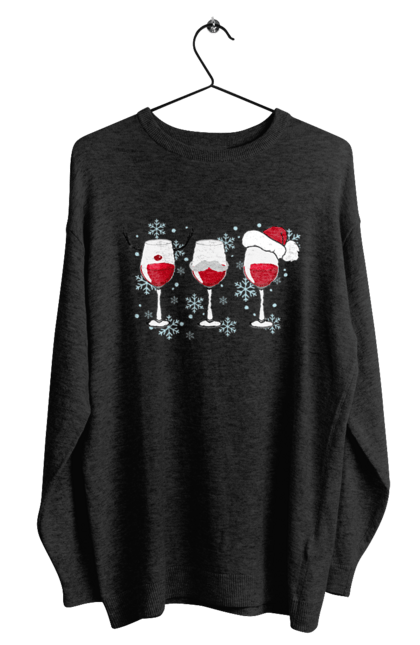 Світшот чоловічий з принтом "Новорічні келихи". Алкоголь, вино, зима, келих, новий рік, різдво, сніг. Піно