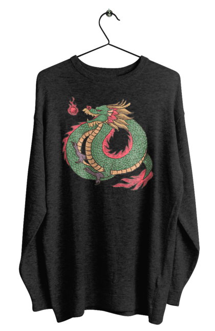 Світшот чоловічий з принтом "Дракон". Дракон, зелений дракон, китайський дракон, символ, тварина. 2070702