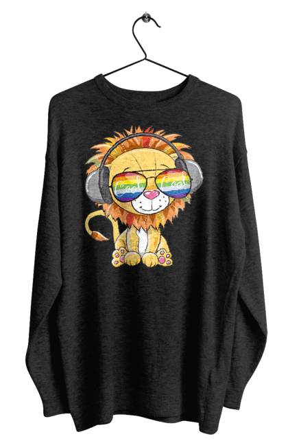 Світшот чоловічий з принтом "Левеня В Окулярах І Навушниках". Лев, левеня, навушники, окуляри. 2070702