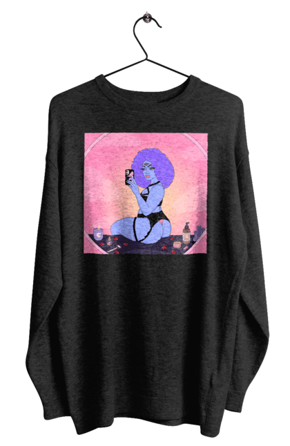 Світшот чоловічий з принтом "Фіолетова Дівчина Фото У Дзеркалі". Білизна, дзеркало, фото. 2070702