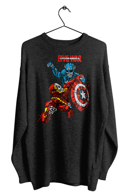 Men's sweatshirt with prints Iron Man vs Captain America. Avengers, captain america, civil war, comic, comics, film, iron man, marvel, marvel comics, tony stark. 2070702