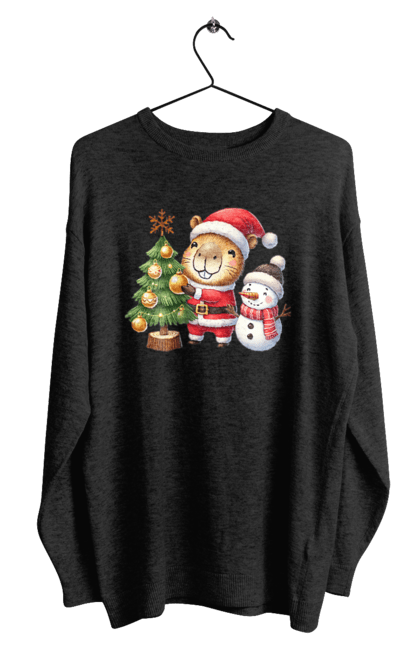 Men's sweatshirt with prints Christmas Capybara with a Tree. Animal, capybara, christmas, christmas capybara, christmas tree, gift, holiday, new year, new year`s gift, santa. 2070702