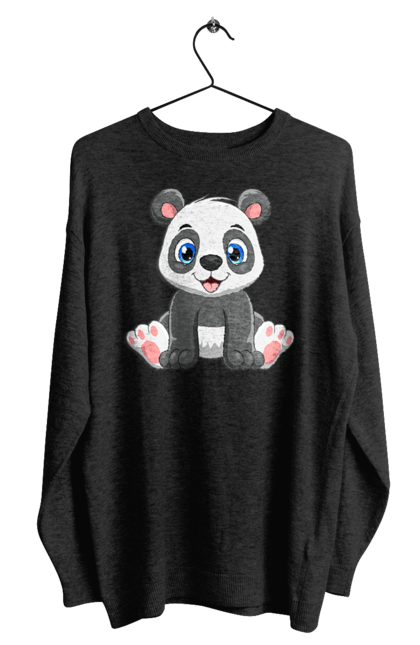 Світшот чоловічий з принтом "Веселий Панда". Ведмідь, веселий панда, дитячі, панда, тварини. CustomPrint.market
