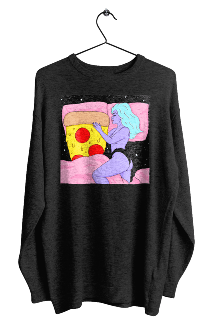 Світшот чоловічий з принтом "Фіолетова Дівчина І Піца". Дівчина, ліжко, піца. 2070702