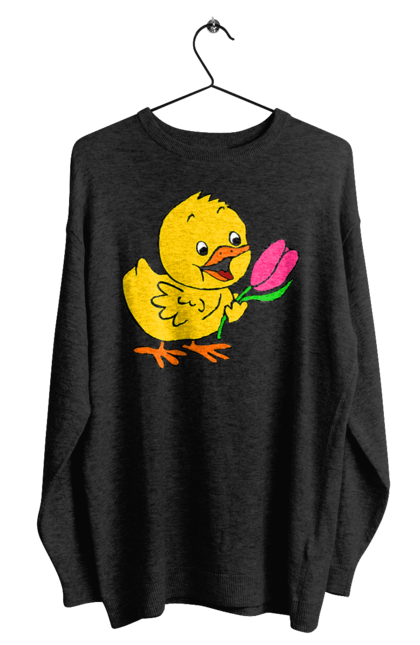 Men`s sweatshirt with prints Chicken With A Tulip. Chick, tulip. 2070702