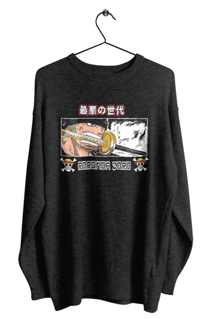 Men's sweatshirt with prints One Piece Zoro. Anime, manga, one piece, roronoa zoro, straw hat pirates, swordsman, zoro. 2070702