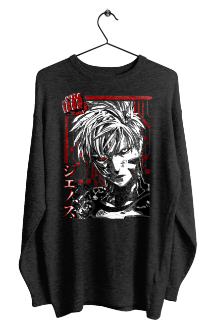 Men's sweatshirt with prints One Punch Man Genos. Anime, comedy, cyborg, demon, demon cyborg, genos, manga, one punch man, parody, superheroes. 2070702