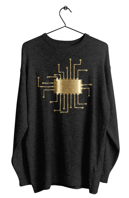 Світшот чоловічий з принтом "Золотий Чіп". Айті, айтішник, гик, золотий, золото, інженер, кібернетика, код, комп, комп’ютерник, кристал, мікросхема, програміст, професія, розробник, чіп. 2070702