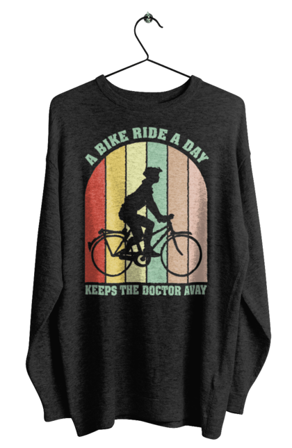 Світшот чоловічий з принтом "Поїздка на велосипеді". Велопрогулянка, велосипед, здоровий спосіб життя, зож, поїздка на велосипеді. 2070702