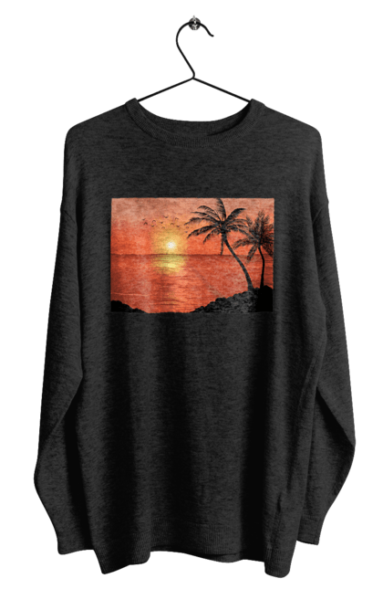 Світшот чоловічий з принтом "Захід Пальми Море". Берег, захід, море, пальми. 2070702