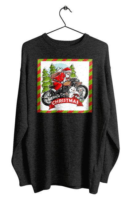 Світшот чоловічий з принтом "Санта на мотоциклі". Мотоцикл, новий рік, подарунки, різдво, санта, сніговик, ялинка. 2070702
