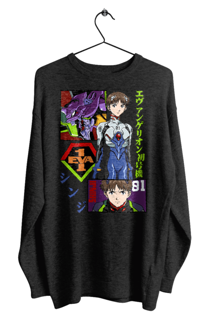 Men's sweatshirt with prints Evangelion. Angel, anime, eva 01, evangelion, manga, neon genesis evangelion, shinji. 2070702