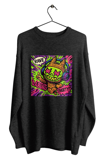 Світшот чоловічий з принтом "Лабубу". Вечірка, вуличне мистецтво, графіті, зоряніочі, коміксстиль, лабубу, навушники, неон, попарт, рейв. 2070702