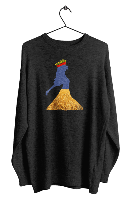 Світшот чоловічий з принтом "Україна". Вінок, дівчина, дівчинка, жовтий синій, жовто-блакитне, маки, національні кольори, небо, пшеничне поле. 2070702