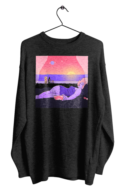 Світшот чоловічий з принтом "Фіолетова Дівчина На Відпочинку". Дівчина, захід, телефон. 2070702