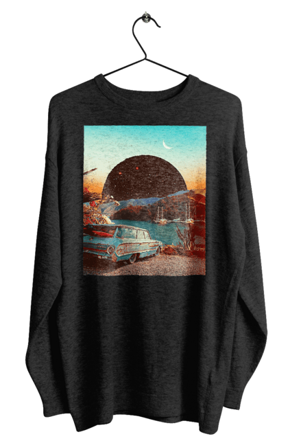 Світшот чоловічий з принтом "Картина, машина біля річки". Картина, машина, планета, прикол, ретро, річка. 2070702