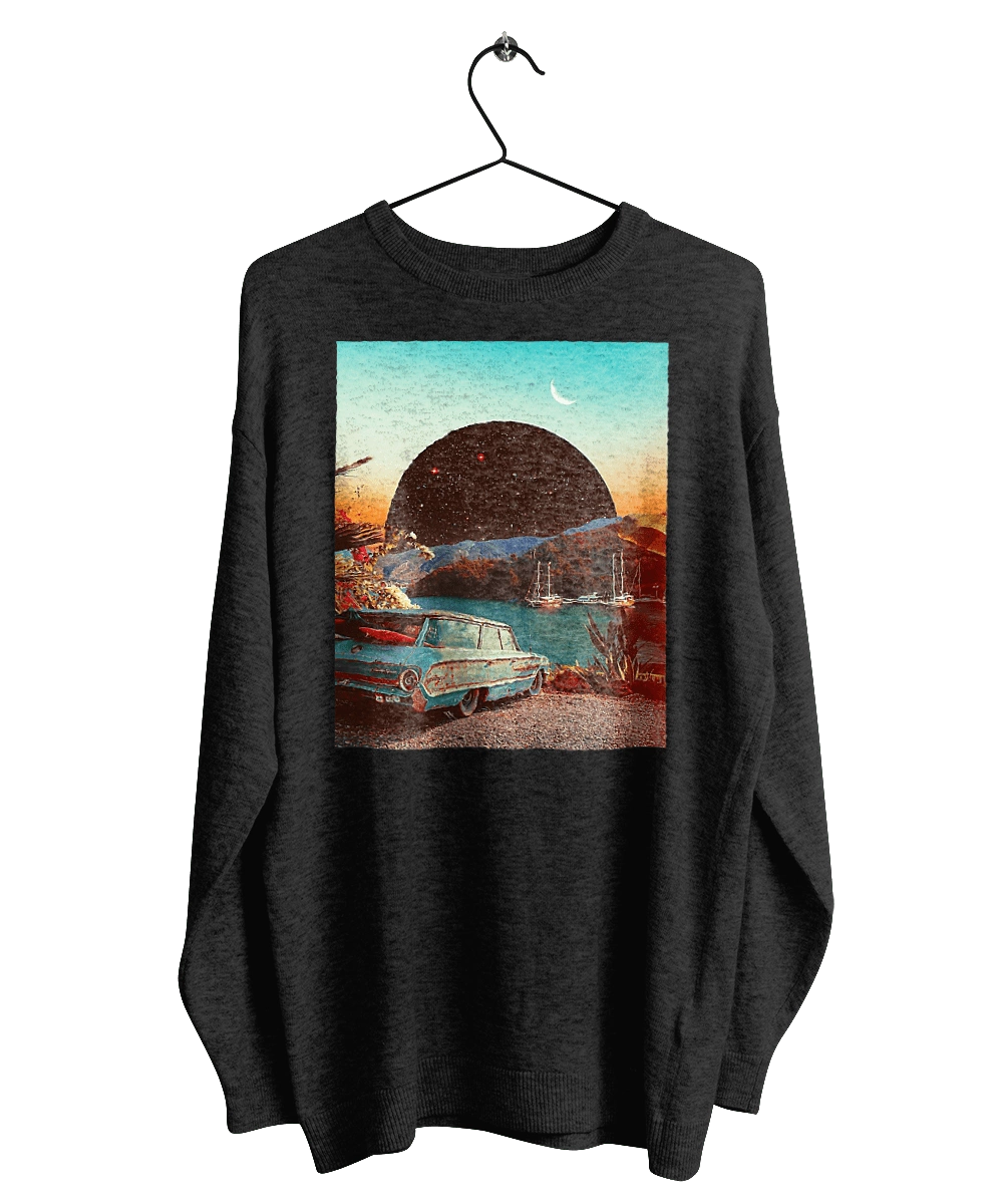 Painting, car by the river