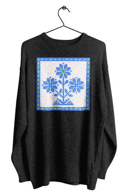 Men`s sweatshirt with prints Yellow blue embroidery flowers. Cross stitch, embroidery, flowers, symbol of ukraine, traditions of ukraine, ukraine. 2070702