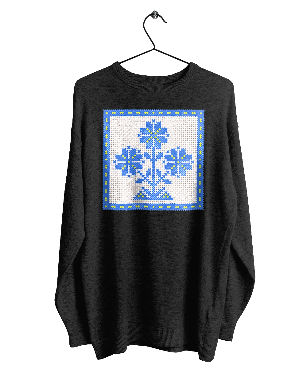 Жовто блакитна вишивка квіти