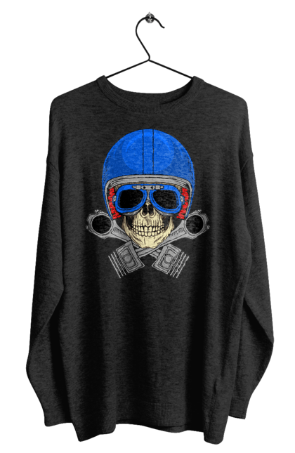 Світшот чоловічий з принтом "череп мотолюбитель". Байкер, окуляри, череп, шолом. 2070702