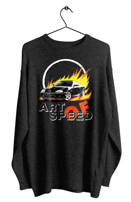 Світшот чоловічий з принтом "Автомобіль у вогні". Авто, автомобіль у вогні, гонка, дрейф, спорт, спортивна машина, швидкість. 2070702