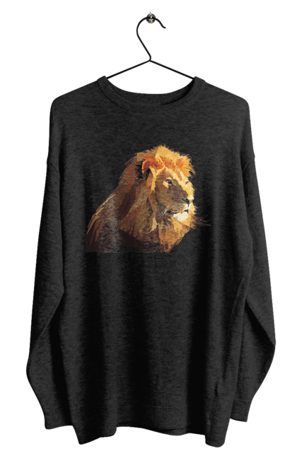 Світшот чоловічий з принтом "Стилізований Лев". Великий кіт, голова, дика природа, звір, знак зодіаку, знаки зодіаку, зодіак, лев, морда, природа, стилізований, стиль, тварина, хижак, хижий. ART принт на футболках