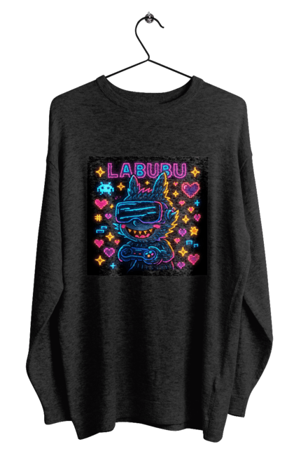 Світшот чоловічий з принтом "Лабубу". Vrочки, геймеркультура, геймпад, іконкиаркади, кіберарт, лабубу, неонгеймінг, піксельарт, ретроаркада, світиться. 2070702