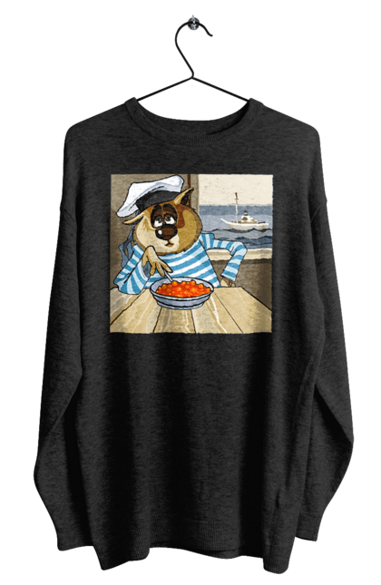 Men`s sweatshirt with prints Cat Sailor, On The Ship Eats Red Caviar. Cat, caviar, sailor, ship. 2070702