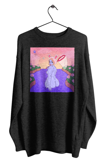 Світшот чоловічий з принтом "Фіолетова Дівчина На Полюванні". Гола, дівчина, сачок. 2070702