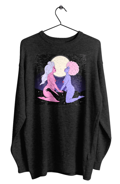 Світшот чоловічий з принтом "Дві Інопланетянки І Місяць". Дівчата, зверху, інопланетянки. 2070702