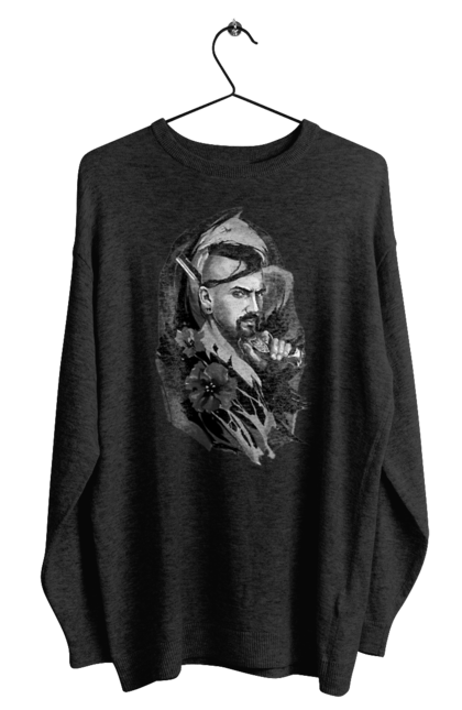 Світшот чоловічий з принтом "Козак". Вуса, квітки, козак, пістолет, справжній українець, чуб. 2070702