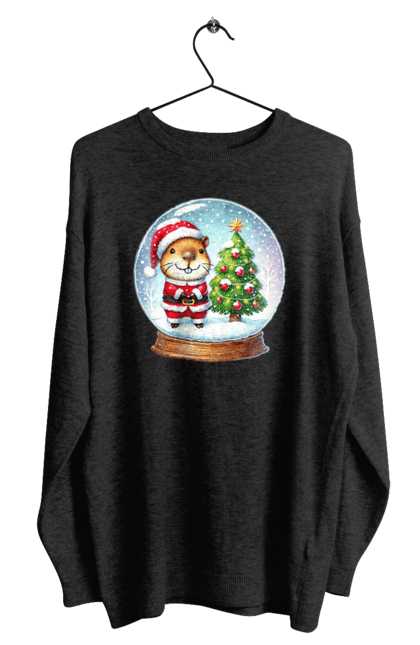 Men's sweatshirt with prints Christmas Capybara with a Tree. Animal, capybara, christmas, christmas capybara, christmas tree, gift, holiday, new year, new year`s gift, santa. 2070702