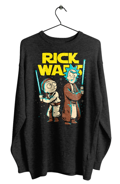 Men's sweatshirt with prints Rick and Morty. Adventures, black humor, cartoon, rick, rick and morty, sci-fi, star wars, tragicomedy. 2070702