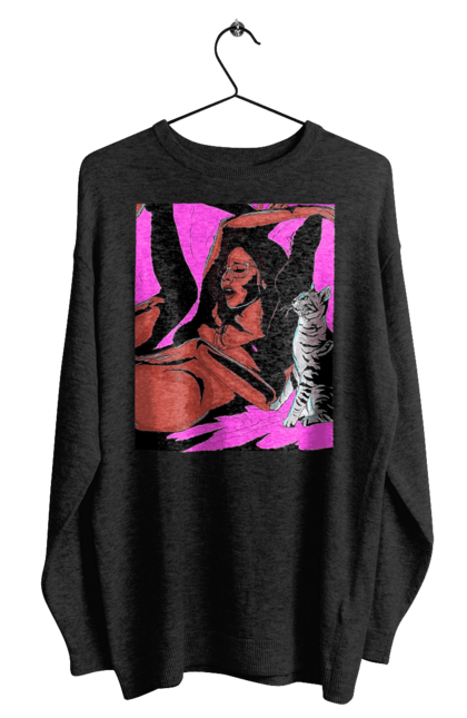 Світшот чоловічий з принтом "Дівчина Отримує Задоволення". Гола, задоволення, кішка, пристрасть. 2070702