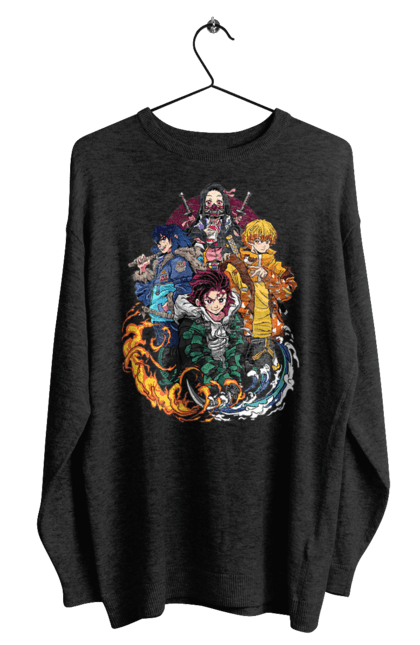 Men's sweatshirt with prints Demon Slayer. Anime, demon slayer, inosuke, kimetsu no yaiba, manga, serial, tanjiro, zenitsu. 2070702