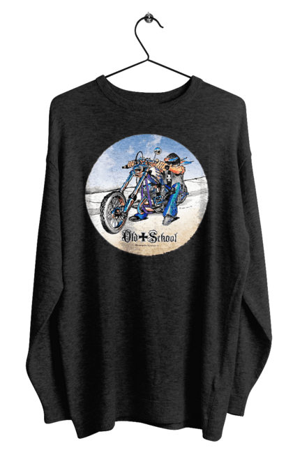 Свитшот мужской с принтом Old school. Авто мото, испольнители, мотоцикл, музыкальная группа, рок группа, старая закалка. 2070702