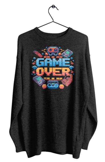 Світшот чоловічий з принтом "Game Over". 90 ті, ай ті, відео гра, геймер, гра, для геймерів, для гравців, піксель арт. 2070702