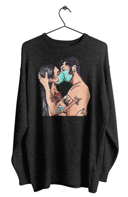 Світшот чоловічий з принтом "Коронавірусна Любов". Карантин, коронавірус, кохання, маска, поцілунок. 2070702