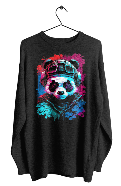 Світшот чоловічий з принтом "Панда в VR шолом". Віртуальна реальність, гік, панда, персонаж, шолом. 2070702