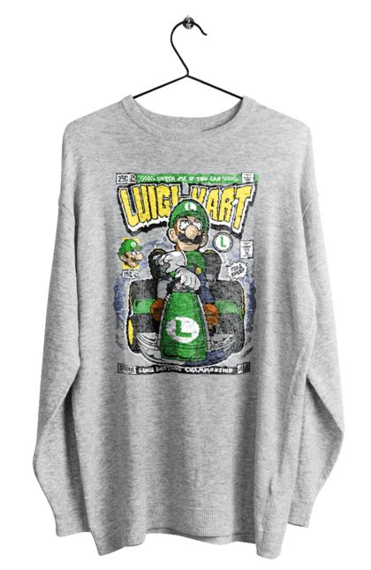 Світшот чоловічий з принтом "Luigi Karting". Nintendo, playstaion, автомобіль, гра, зелений маріо, луїджі, маріо. Funkotee