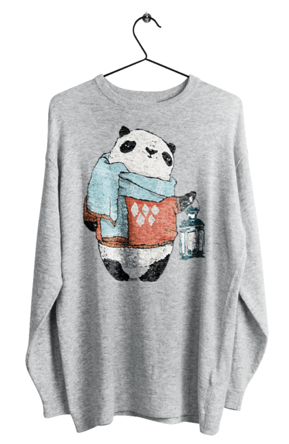 Світшот чоловічий з принтом "Панда з ліхтариком". Зима, ліхтарик, осінь, панда, светер, шарф. CustomPrint.market