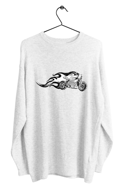 Світшот чоловічий з принтом "Мотоцикл Вогонь". Мото, мотоцикл, огонь. 2070702