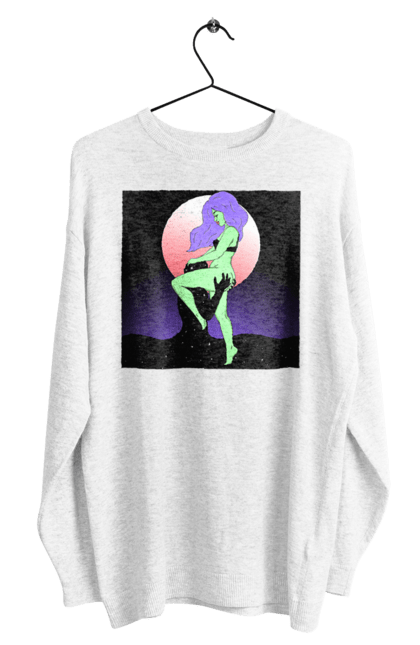 Світшот чоловічий з принтом "Зелена Дівчина І Місяць". Інопланетянка, місяць. 2070702