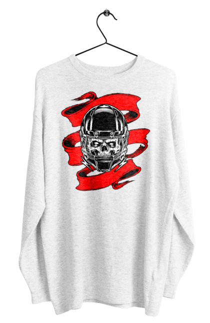 Men`s sweatshirt with prints Skull in a motorcycle helmet. Helmet, moto, skull, tape. 2070702