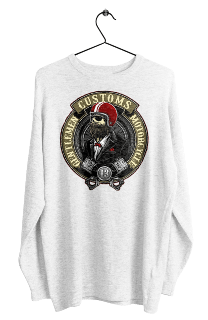 Men`s sweatshirt with prints Gentlemen motorcycle. Gentleman, helmet, motorcycle, skull. 2070702