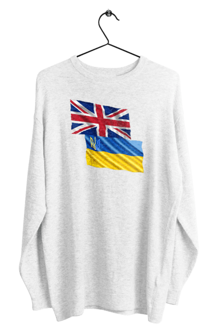 Світшот чоловічий з принтом "Прапор Великої Британії, прапор України, Підтримка України". Британія, велика британія, війна, киев, мир, національні кольори, прапор, прапор британії, прапор великої британії. 2070702