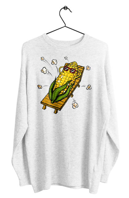 Свитшот мужской с принтом Кукуруза Загорает На Лежаке. Кукуруза, лежак, попкорн. 2070702