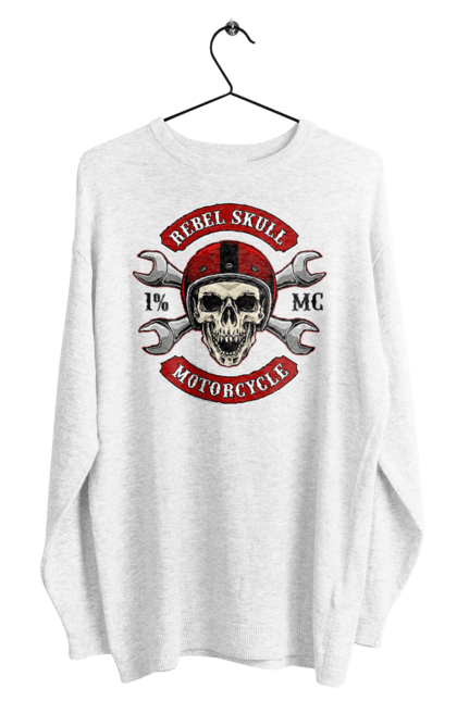 Men`s sweatshirt with prints skull motorist. Amateur, helmet, motorcycle, skull. 2070702